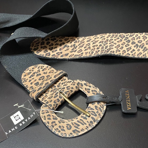 Venezia Animal Print Belt - Black and Tan plus size 26/28 stretchable - Picture 6 of 11